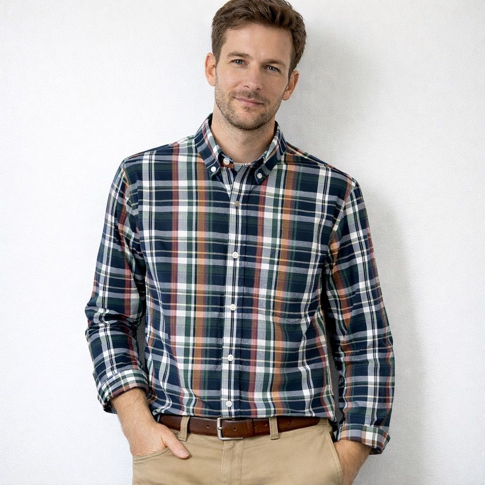J.Crew Flex Washed Plaid Button Down Shirt Slim Untucked XL